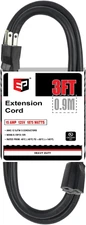 EP 3 Ft Extension Cord - 12/3 SJTW Heavy Duty Black Extension Cable with 3 Prong