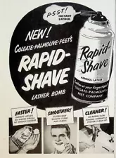 1953 Colgate-Palmolive-Peet Rapid-Shave Aerosol Lather Bomb Vintage 50s Print Ad