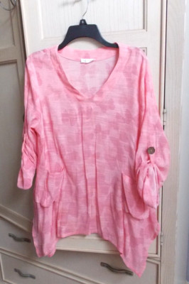 Indigo Soul Butterfly Women's Large 12-14 Pockets Tab Sleeve Tunic Asymmetric