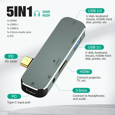 Type C to Type C /HDMI/USB 3.0/3.5mm Female Multi-function Converter 4 in 1 HUB