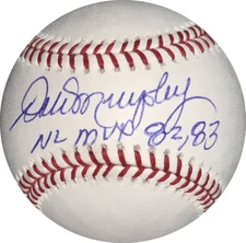 Dale Murphy Autographed Official Major League Baseball (JSA) 82,83 NL MVP Inscri