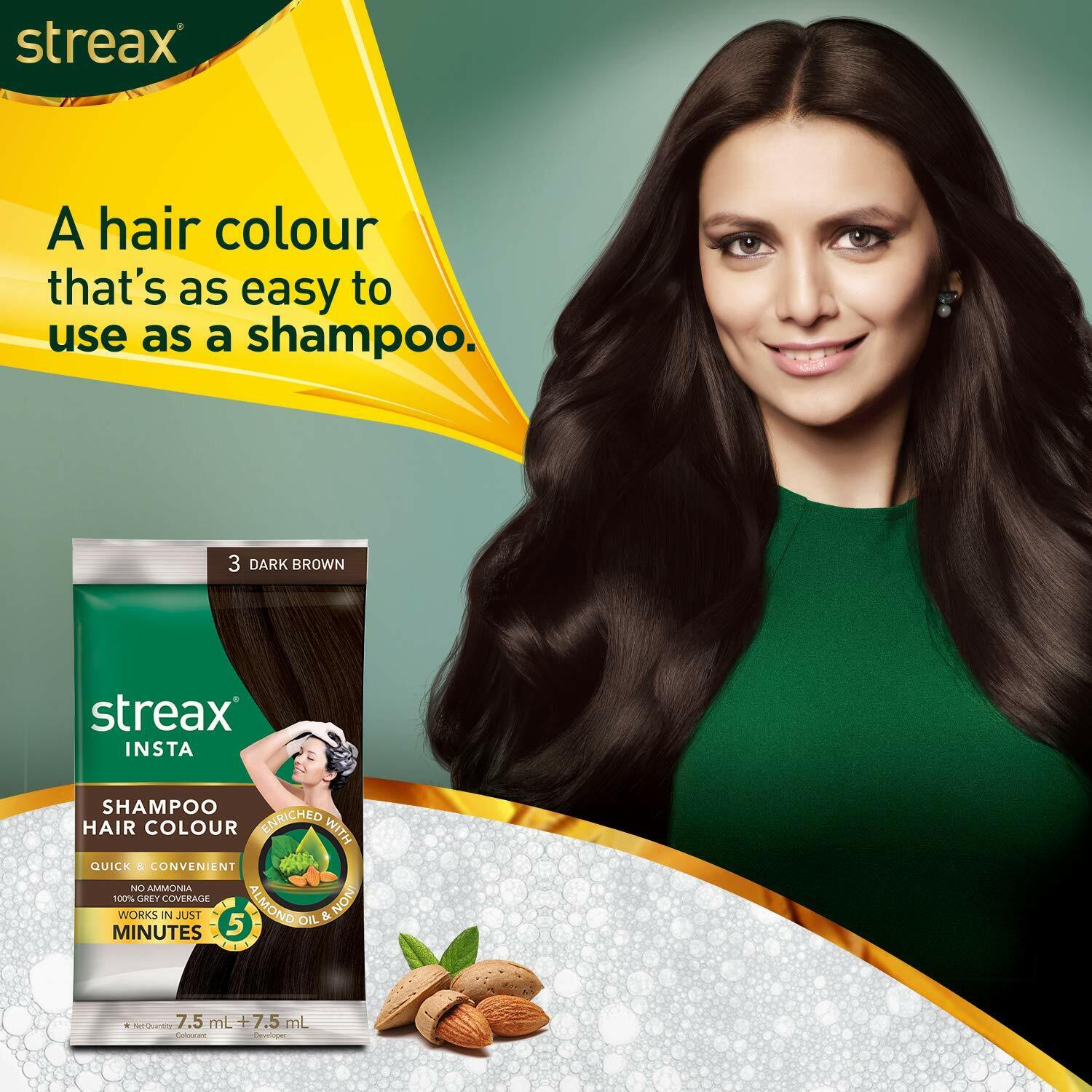 Streax Insta Shampoo Hair Color Natural Brown & Dark brown Instant Color 15  ML!! | eBay