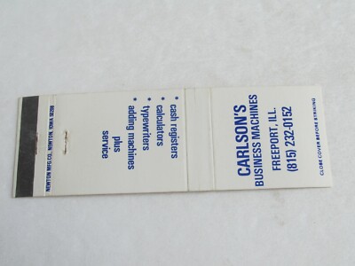 AF303 Vintage Matchbook Cover Carlson's Business Machines Freeport IL Illinois 