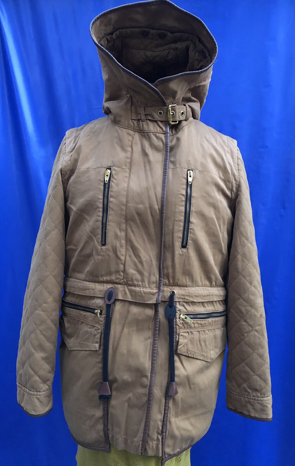 ZARA Brown Hooded Jacket Parka Women’s Size M Gem