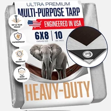 6X8 Heavy Duty Tarp, 10 Mil Thick, Waterproof, High Durability, Tear & Fade Resi
