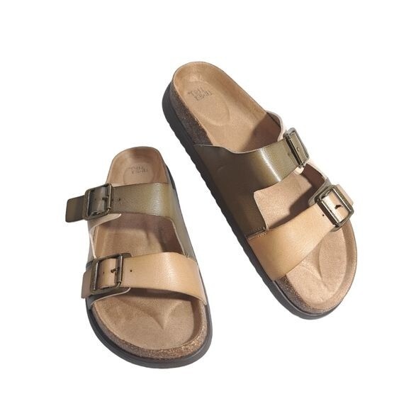 Time and Tru Womens Brown Slip On Sandals Size 9 Comfortable Casual