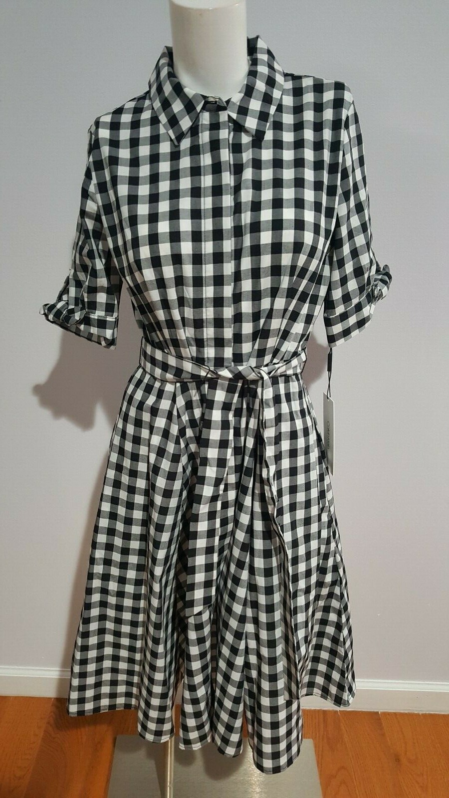 calvin klein black and white checkered dress