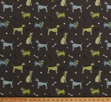 Home Decor Dogs Bones Tossed Blue Green on Dark Taupe Fabric by the Yard D451.09