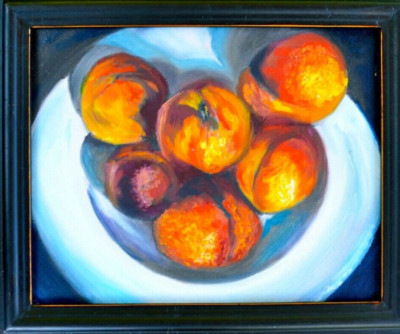 Peaches in a White Bowl, a still-life painting - Oil on Canvas