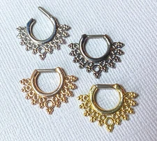 1pc Lacey Edge Design Septum Clicker 316L Surgical Steel 14g or 16g Nose Ring