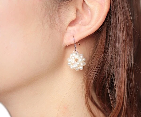White, Pink, Mauve or Black Real Pearls Snow Ball 925S Silver Dangling Earrings - Image 2 of 4