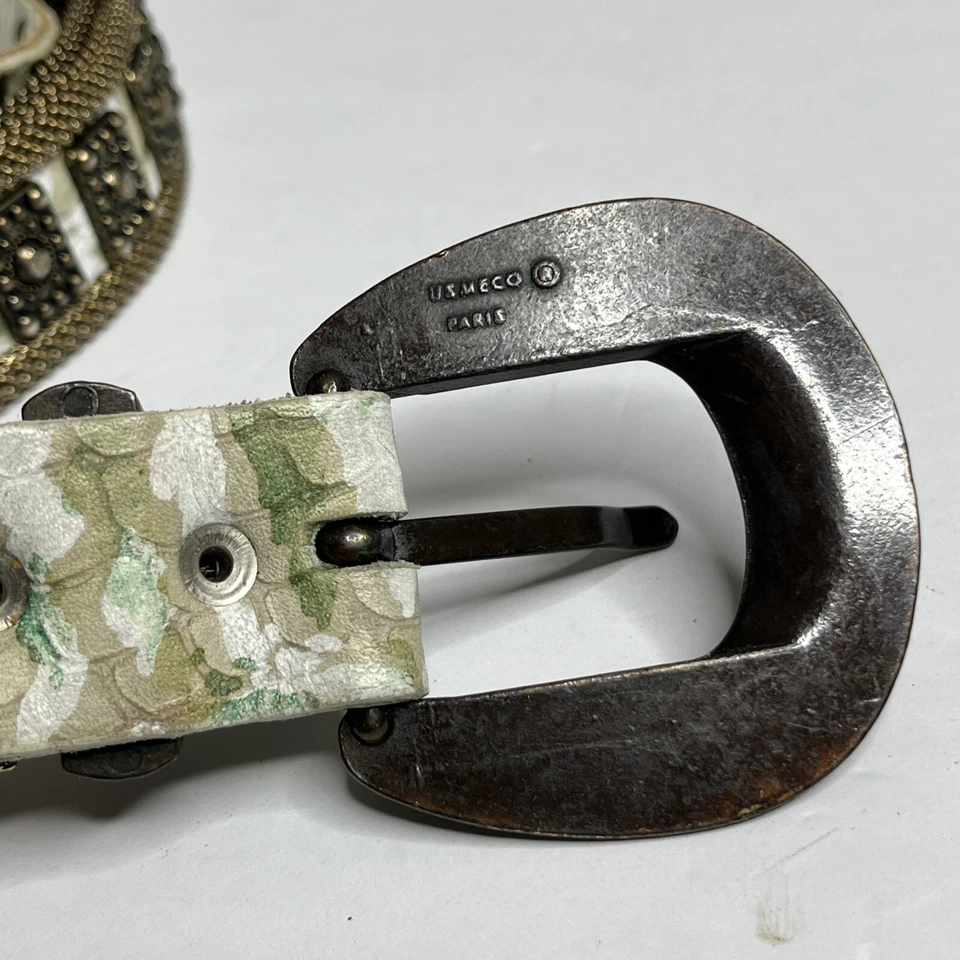 "Cinturón de malla Usmeco Paris Link vintage para mujer verde camuflaje talla 30""" Foto 4 de 4