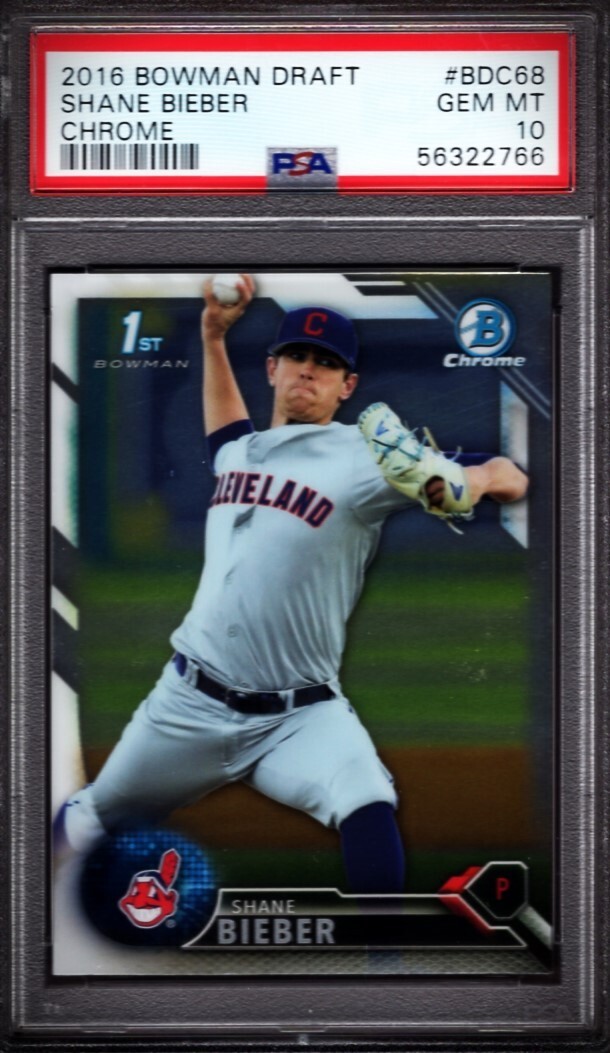 2016 BOWMAN DRAFT #BDC68 CHROME SHANE BIEBER GEM MINT PSA-10 *CY YOUNG 2020*