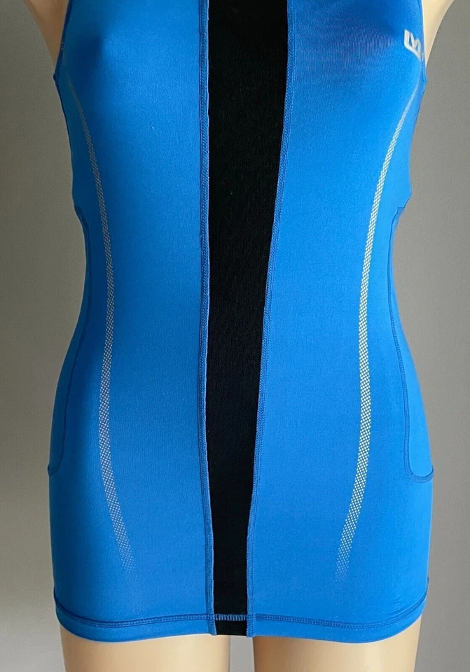 LES MILLS Tank Top Blue Black Trim Sleeveless Cut Out Back Stretch Sports Sz 10 - Image 3 of 4