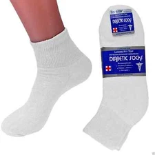 12 Pairs Men White Circulatory Health Diabetic Ankle Socks Quarter Size 13-15