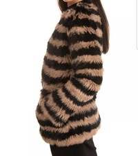 Rrp €320 Patrizia Pepe Rabbit Fur Jacket Size 38 / Xs Striped Pattern Crew Neck