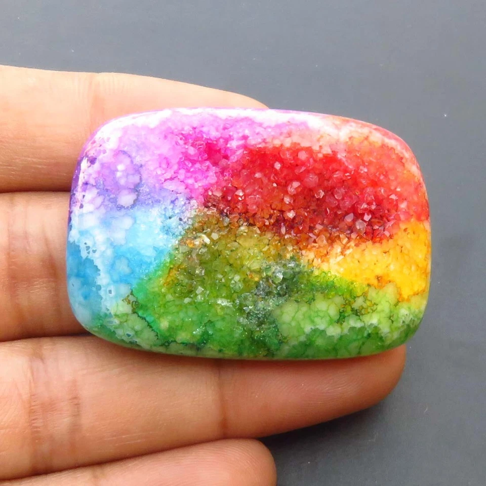 Natural Solar Quartz Druzy Gemstone 43x30mm Baguette Multi Solar Cabochon SO-596 - Image 2 of 3