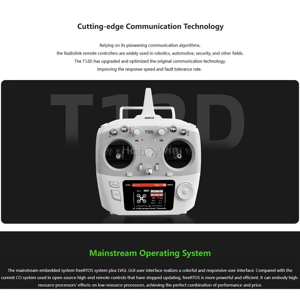 RadioLink T12D 12ch Fully-proportionals Radio Controller with R16F 16Ch Receiver - Image 4 of 4