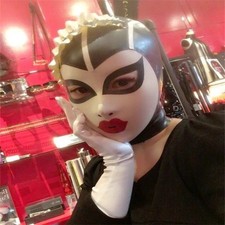 Handmade Latex Hood Back Zip Black with White Halloween Cosplay Costume