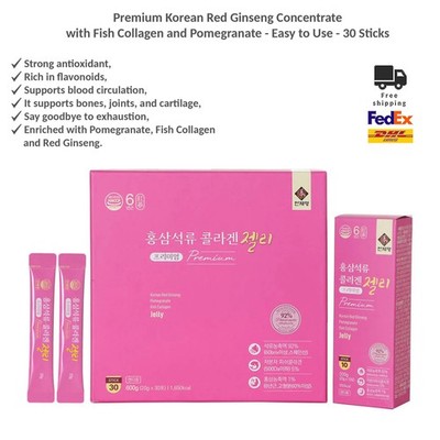 Korean Pomegranate Collagen Jelly Sticks with Red Ginseng 30 Pack