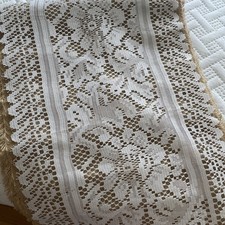 LOT of 10  Natural Burlap Table Runner with White Lace Overlay 14" x 9' RUSTIC