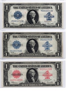 Lot of 3 $1 1923 Large Size United States Note