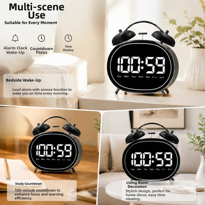 Retro Style Doppelglockenwecker mit Countdown Timer und Temp Anzeige