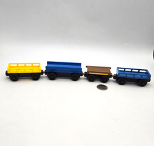 Thomas Friends Wooden Railway Train Tank - Yellow Blue Car Lot x4 No Cargo