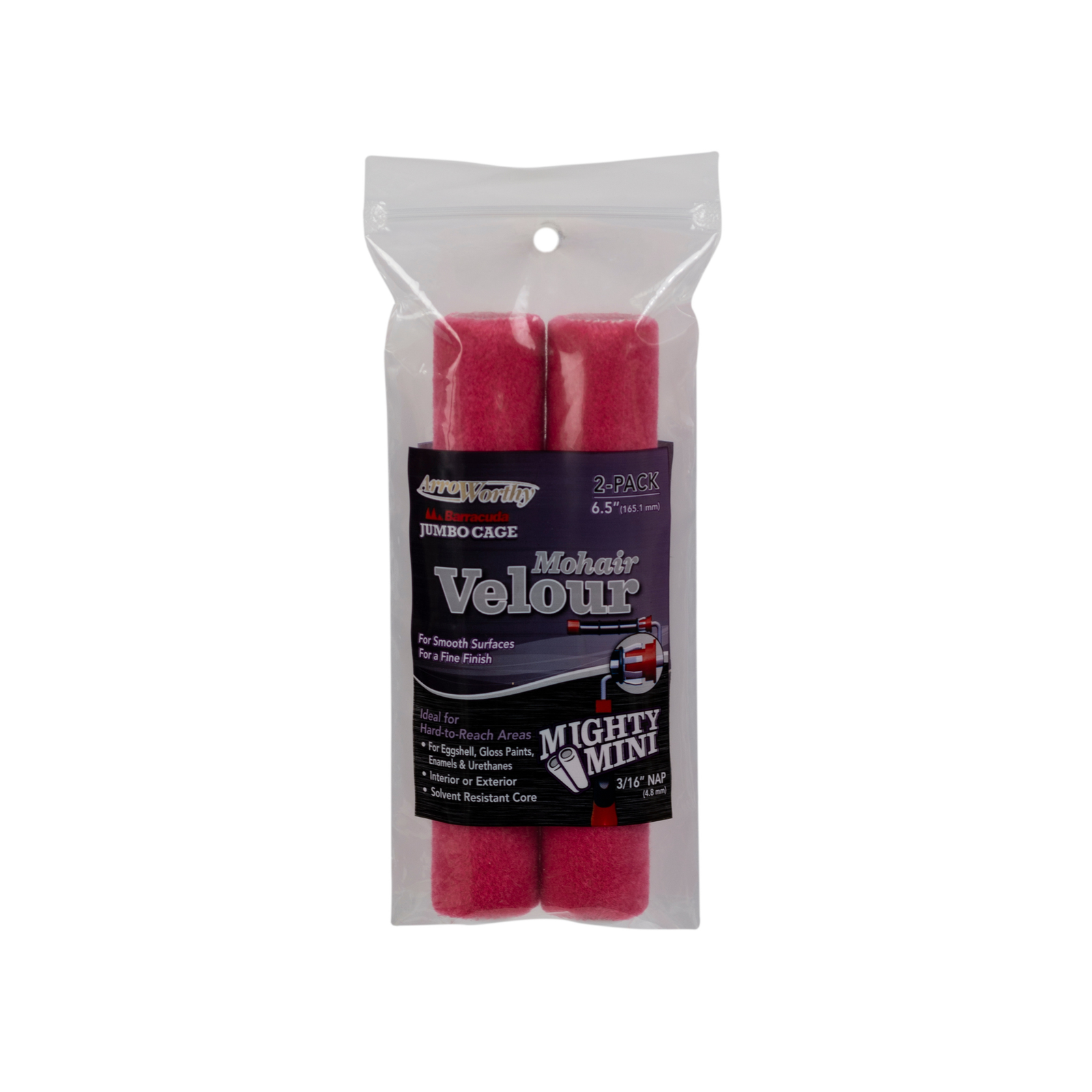 Arroworthy Mohair Jumbo Mini Rollers 3/16"" Short Pile 6.5"" (2 Pack)