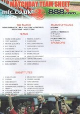 2004/05 MIDDLESBROUGH v REAL MALLORCA (SPAIN) TEAM SHEET FRIENDLY 4.8.04 SCARCE