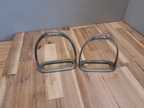 Vtg. Pair Horse Saddle Stirrups Mkd Equestrian Cowboy Non Matching P53