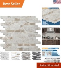 Easy DIY Ecru Stone and Metal Peel and Stick Tile Backsplash - 10 Pack Upgrade