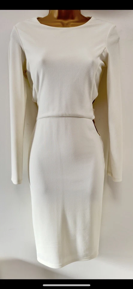 Vestido MISS SELFRIDGE UK8 EU36 US6 blanco roto manga larga lápiz movible Foto 2 de 4