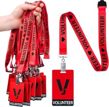 Colarr 25 Pack Volunteer Lanyard with PVC Plastic Card Pass Red