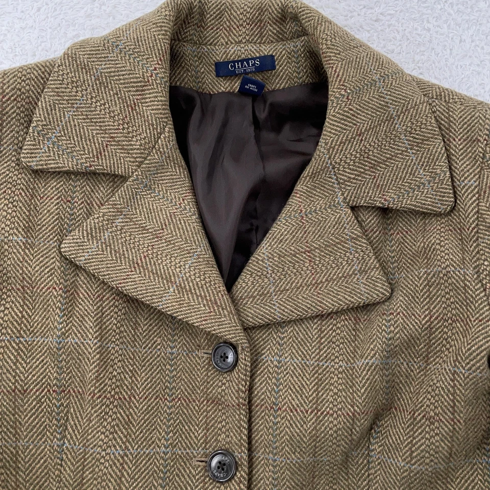 Blazer Chaps Mujer Grande Marrón Espiga Tweed Mezcla Lana Ventana Forrado Foto 2 de 4