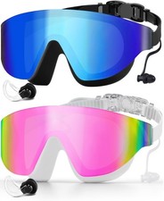 Rimless Wide View Anti-Fog UV Protection Swim Goggles - 2 Pack for Adults