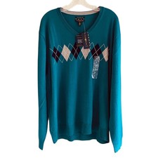 Club Room V-Neck Sweater XL Argyle Classic Golf Preppy Merino Wool Men's New