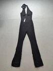 Fashion Nova Women Jumpsuits L Black Floral Lace Halter Neck Flared Leg Casual