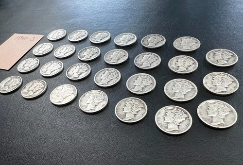 1941-S Mercury Dime Lot of 27 Circulated Good-Very Good Condition San Francisco