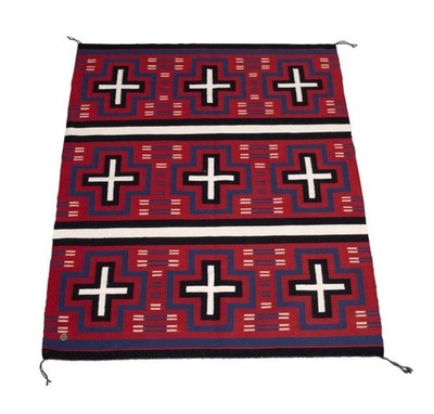 Red Navajo Chief's Blanket Rug Southwestern Wool Rug Indianer Teppich, 5x5 ft