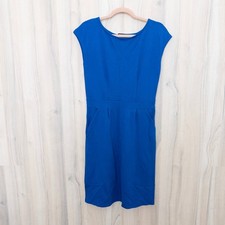 Quince Womens Dress M Blue Ultra Stretch Ponte Cap Sleeve Pockets Career Preppy