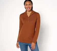 Denim & Co. Heavenly Jersey Long Sleeve Henley Top Caramel Brown XL New