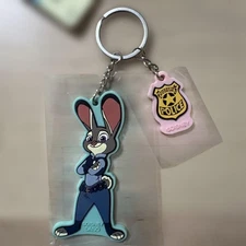 Disney Zootopia Judy Hopps Keychain Acrylic Police Design, Blue Pink,