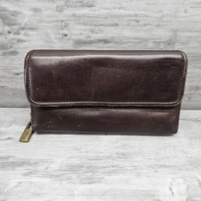 Fossil Brown Leather Envelope Wallet Clutch Pre-Owned