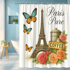 Paris Pure Shower Curtain with Eiffel Tower and Butterflies