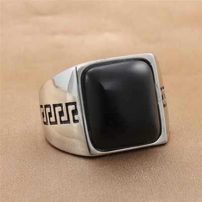 Retro Square Silver Titanium Steel Ring for Men, Stylish Men's Jewelry Accessory