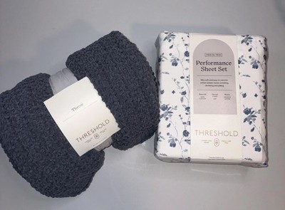 Threshold Sheet And Throw Bundle in Floral Blue - Twin/Twin XL