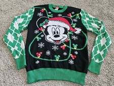 Disney Mickey Mouse Ugly Christmas Sweater Green Santa Claus Lights Adult Large
