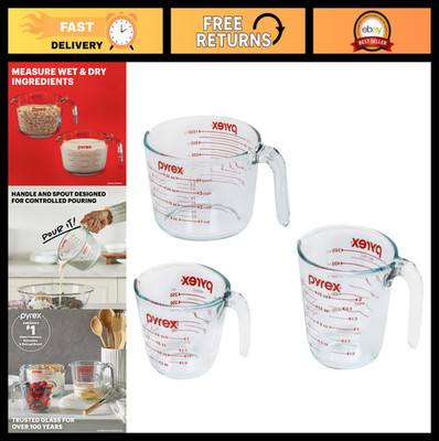 3-Pack Glass Measuring Cups Set - 1, 2 & 4 Cup for Baking, Cooking, Prep - Oven,