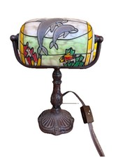 Vintage Tiffany Style Table Lamp Stained Glas...